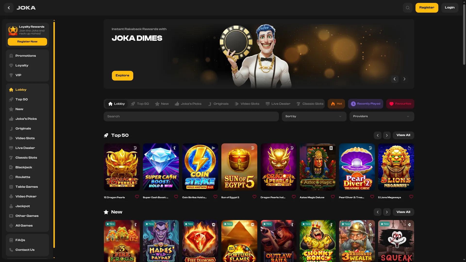 Joka Casino desktop casino view